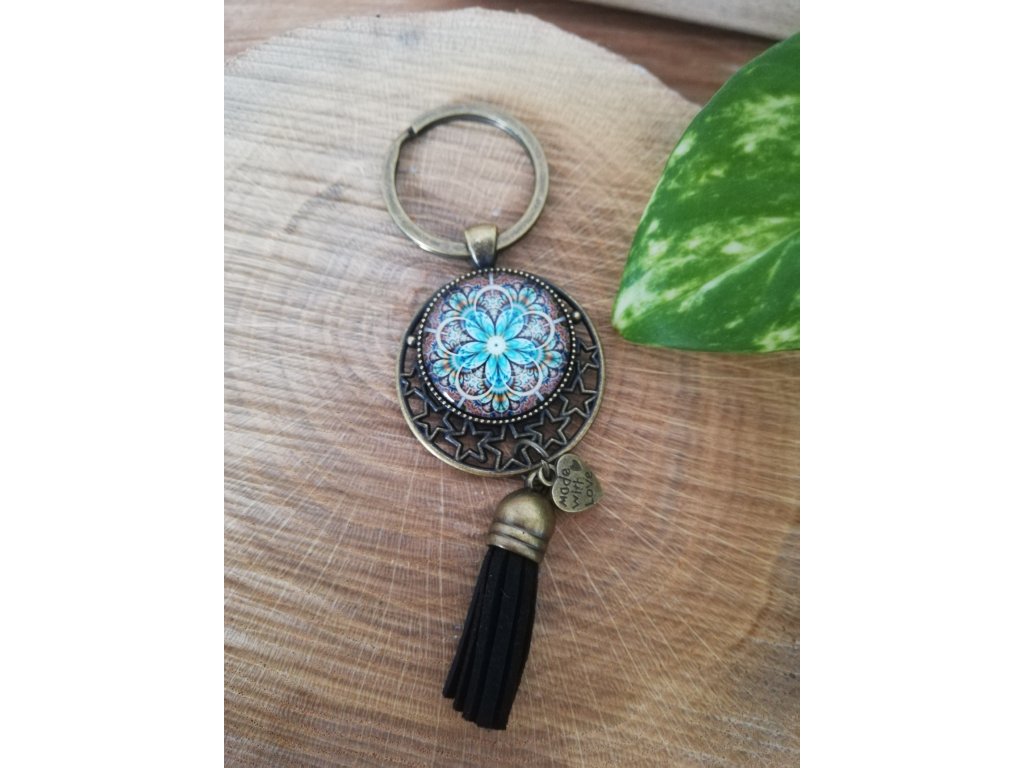 Klíčenka 25 mm - MANDALA HNĚDO-MODRÁ