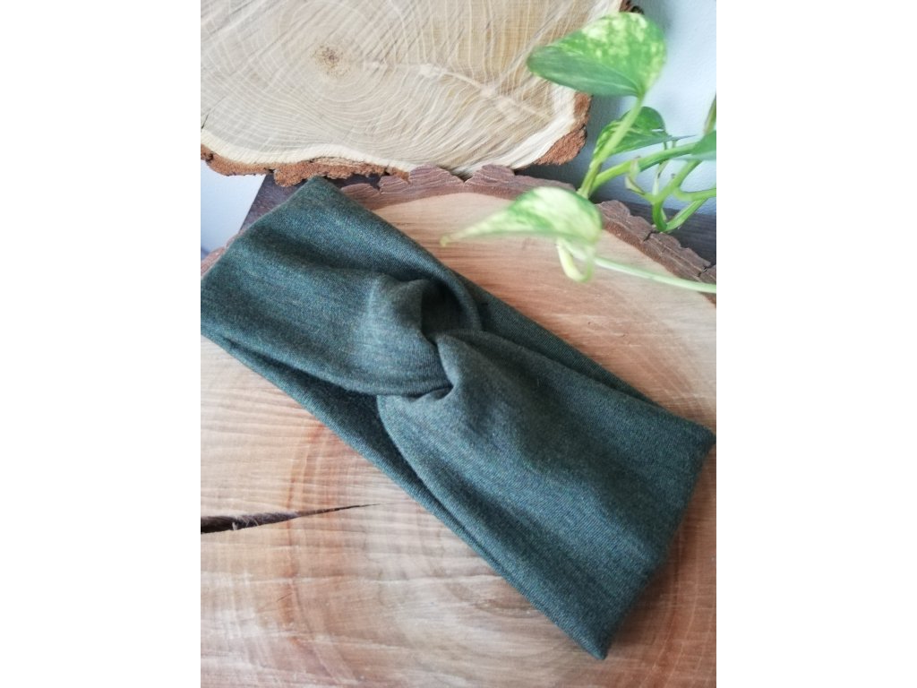 Čelenka s uzlem MERINO - KHAKI MELÍR