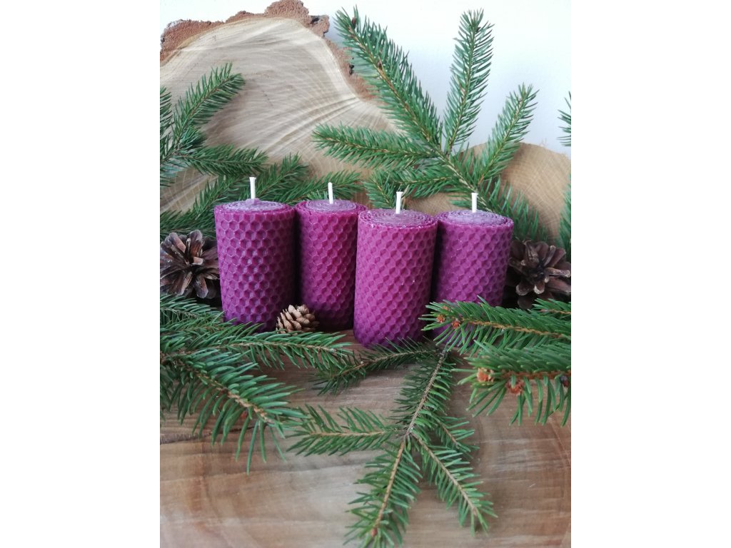 Adventní sada svíček z včelího vosku STEJNÁ VÝŠKA ŠIROKÁ FIALOVÁ