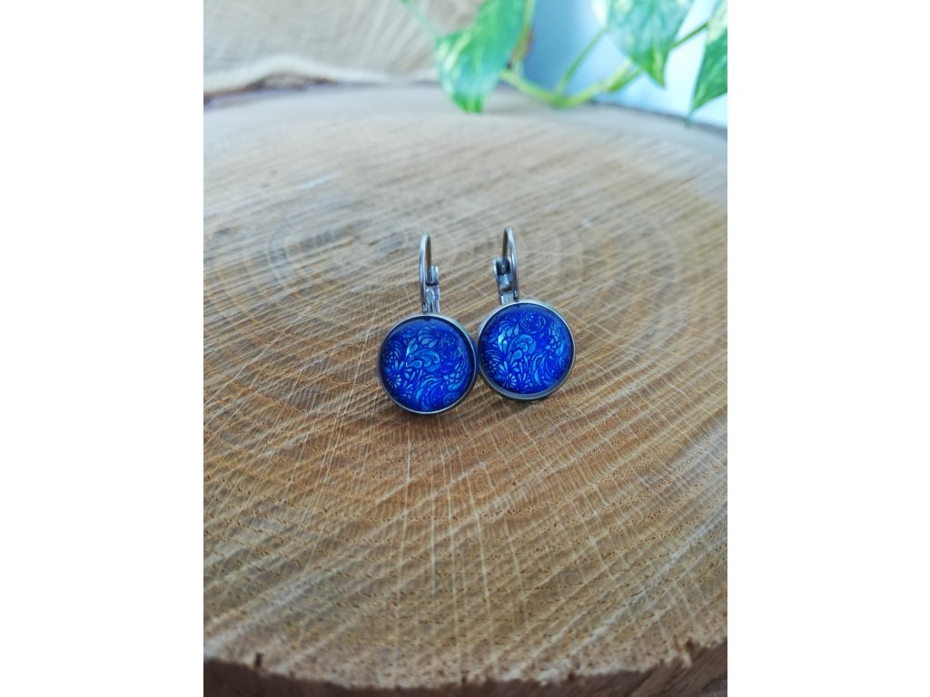 Náušnice z chirurgické oceli MODRÉ ORNAMENTY