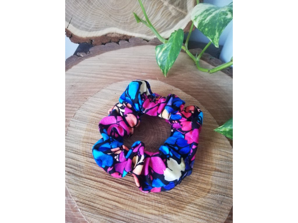 Gumička do vlasů scrunchies BAREVNÉ KVĚTY
