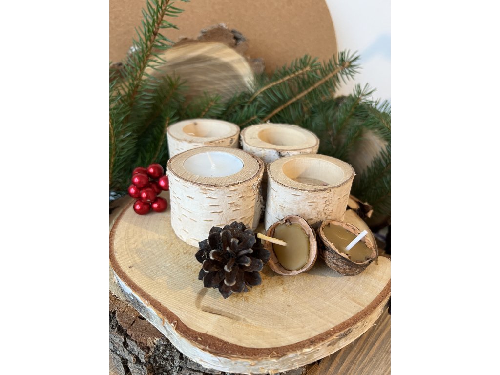 Adventní sada dřevěných svícnů z břízy s kulatinou POSTUPKA