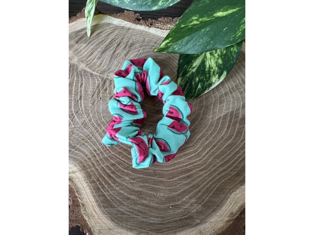 Gumička do vlasů scrunchies MELOUNKY NA MINTOVÉ