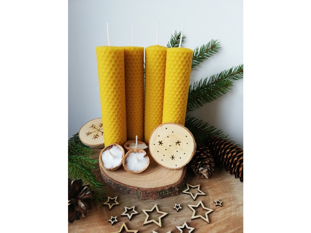 Adventní sada svíček - stejná výška, průměr 4 cm PŘÍRODNÍ (VELIKOST SVÍČEK VÝŠKA 7 cm, průměr 4 cm)