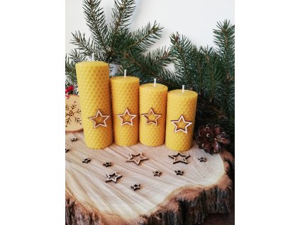 Adventní sada svíček z včelího vosku POSTUPKA ŠIROKÁ PŘÍRODNÍ HVĚZDY BARVY NA VÝBĚR