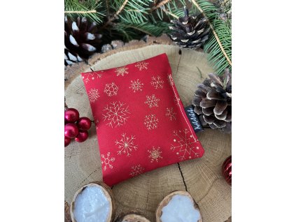 Levandulový polštářek ZLATÉ VLOČKY NA ČERVENÉ