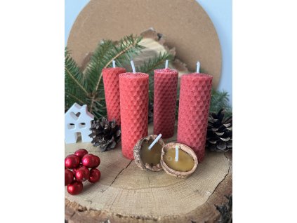Adventní sada svíček z včelího vosku STEJNÁ VÝŠKA ÚZKÁ ČERVENÁ