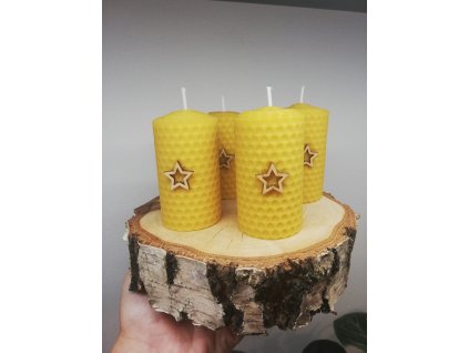 Adventní sada svíček z včelího vosku DŘEVĚNÉ HVĚZDY (VARIANTY NA VÝBĚR)