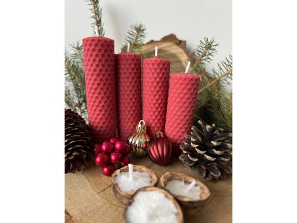 Adventní sada svíček z včelího vosku POSTUPKA ÚZKÁ ČERVENÁ