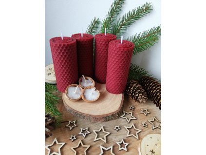Adventní sada svíček - stejná výška, průměr 4 cm BORDO (VELIKOST SVÍČEK VÝŠKA 7 cm, průměr 4 cm)