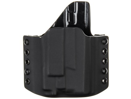 OWB - Glock 43X Rail MOS + Olight PL-MINI 3 Valkyrie - vnější kydexové pouzdro - poloviční sweatguard - černá/černá