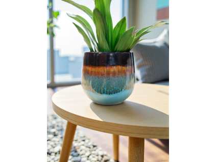 Hnědo modrý oblý obal (Průměr 7 cm)
