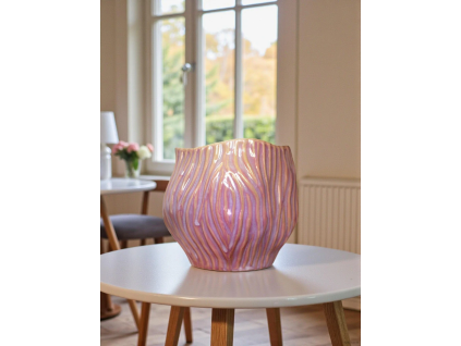 Růžový vlnitý keramický obal (Průměr 17 cm)