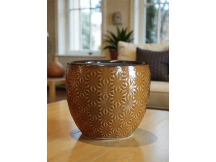 Hnědý keramický obal (Průměr 12 cm, Výška 13 cm)