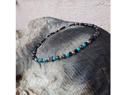 Rick 2 Pánský náhrdelník (onyx, hematit, tyrkys)1