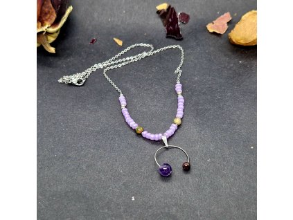 Levander 2 Náhrdelník (nerez, rokajl, minerály)1