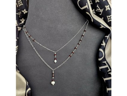 Lillien 3 Sada náhrdelníků (ocel, granát, perly)1