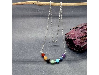 Čakrový náhrdelník (nerezová ocel, minerály)1