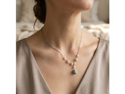 Larsa 3 Náhrdelník (perly, larimar, ocel)1