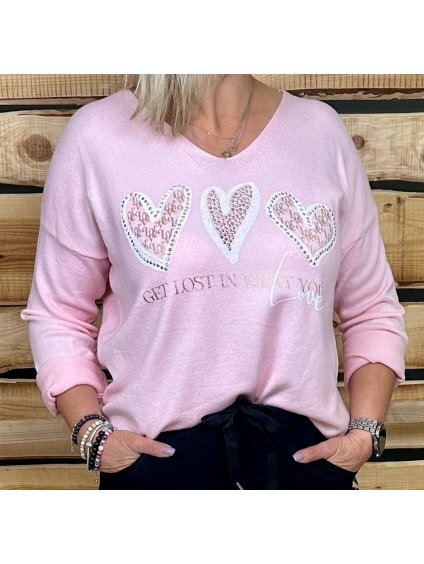 Svetr růžový - srdce