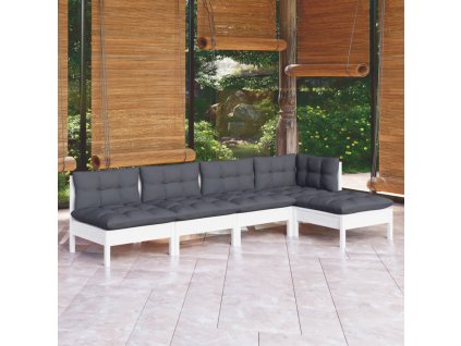 vidaXL 5-dielna záhradná súprava s vankúšmi biela borovicové drevo