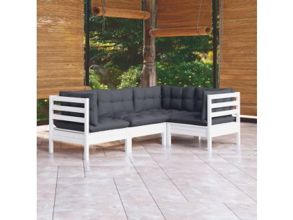 vidaXL 4-dielna záhradná súprava s vankúšmi biela borovica