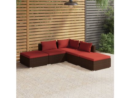 vidaXL 5-dielna záhradná sedacia súprava a vankúšme polyratan hnedá