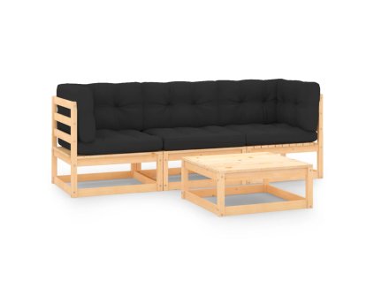 vidaXL 4-dielna záhradná súprava s podložkami, borovicový masív