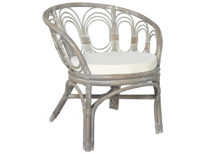 vidaXL Jedálenská stolička s podložkou sivá prírodný ratan a ľan