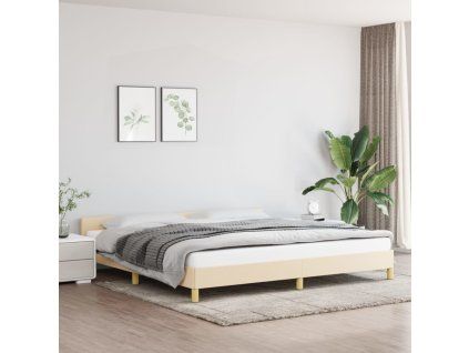 vidaXL Posteľný rám s čelom krémový 200x200 cm látka