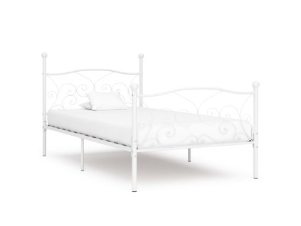 vidaXL Posteľný rám s lamelovým roštom, biely, kov 90x200 cm