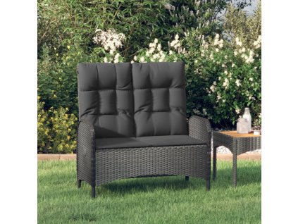 vidaXL Sklápacia záhradná lavička s vankúšmi 107 cm polyratan čierna