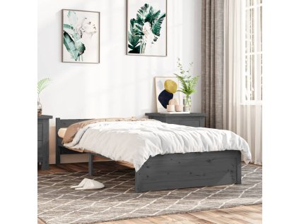 vidaXL Posteľný rám sivý masívne drevo 75x190 cm 2FT6 malé jednolôžko