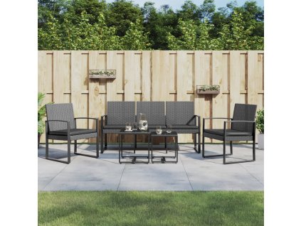 vidaXL 5-dielna záhradná jedálenská sada s vankúšmi tmavosivá PP ratan