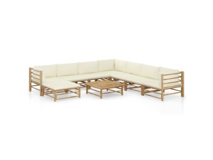 vidaXL 9-dielna záhradná sedacia súprava, krémové podložky, bambus