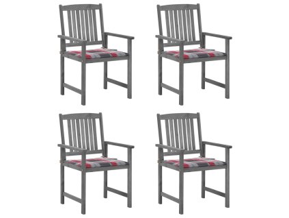 vidaXL Záhradné stoličky s podložkami 4 ks, sivé, akáciový masív
