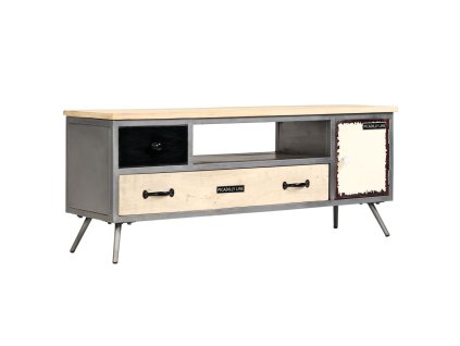 vidaXL TV stolík masívne mangovníkové drevo a oceľ 120x30x45 cm