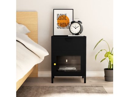 vidaXL Nočný stolík čierny 40x30x54,5 cm oceľ a sklo