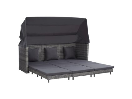 vidaXL Rozkladacia 3-miestna pohovka so strechou polyratanová sivá