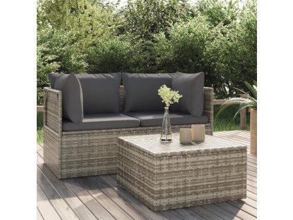 vidaXL 3-dielna záhradná sedacia súprava s podložkami sivá polyratan