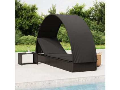 vidaXL Lehátko s okrúhlou strechou čierne 211x57x140 cm polyratan