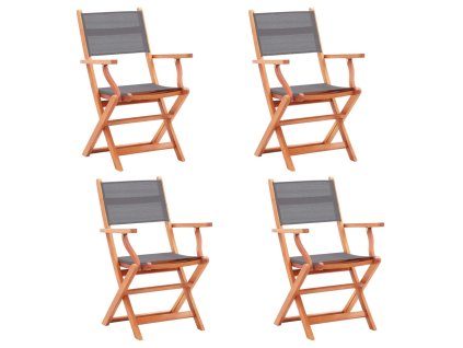 vidaXL Skladacie záhradné stoličky 4 ks sivé eukalyptový masív a textilén