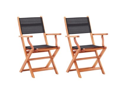 vidaXL Skladacie záhradné stoličky 2 ks, čierne, eukalyptus a textilén