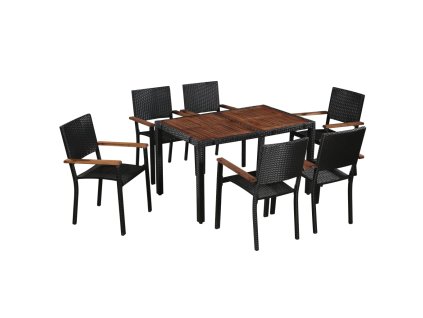 vidaXL 7-dielna vonkajšia jedálenská súprava polyratan a akáciové drevo čierna