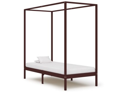 vidaXL Posteľný rám so strieškou tmavohnedý 90x200 cm borovicový masív
