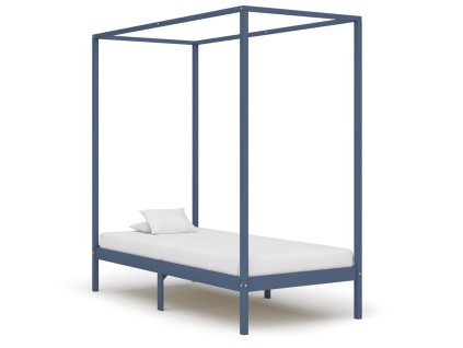 vidaXL Posteľný rám so strieškou sivý 90x200 cm borovicový masív