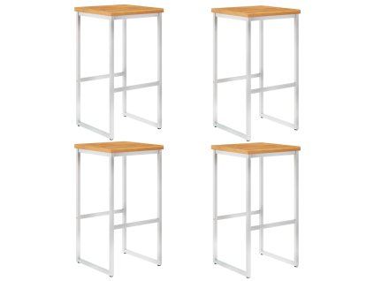 vidaXL Barové stoličky 4 ks, akáciový masív a nehrdzavejúca oceľ