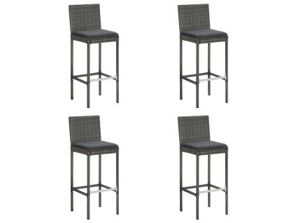 vidaXL Záhradné barové stoličky s vankúšmi 4 ks sivé polyratan