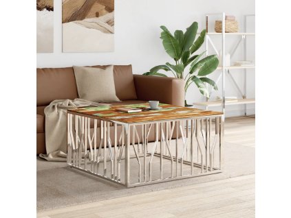 vidaXL Konferenčný stolík strieborný nehrdzavej. oceľ a masívna akácia