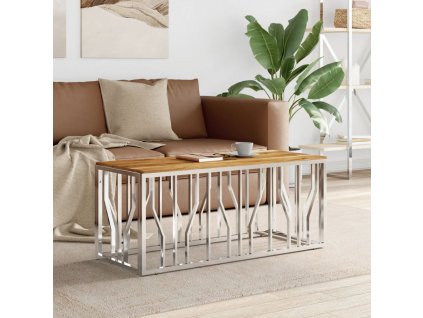 vidaXL Konferenčný stolík strieborný nerezová oceľ a akáciový masív